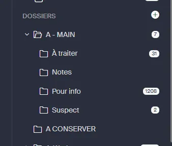 Dossiers de messagerie triés automatiquement : à traiter, pour info, suspect