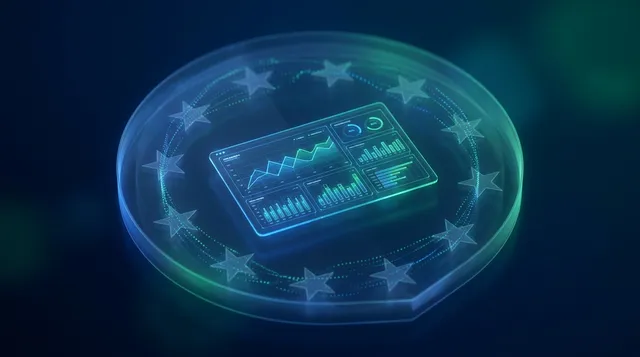 Un tableau de bord d'analytics web entouré d'un symbole de protection des données européen