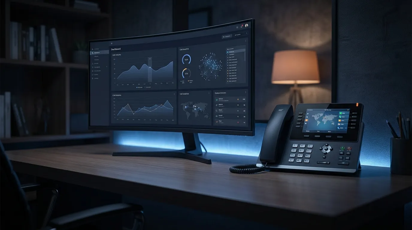 Dashboard central téléphonique cloud avec téléphone IP professionnel
