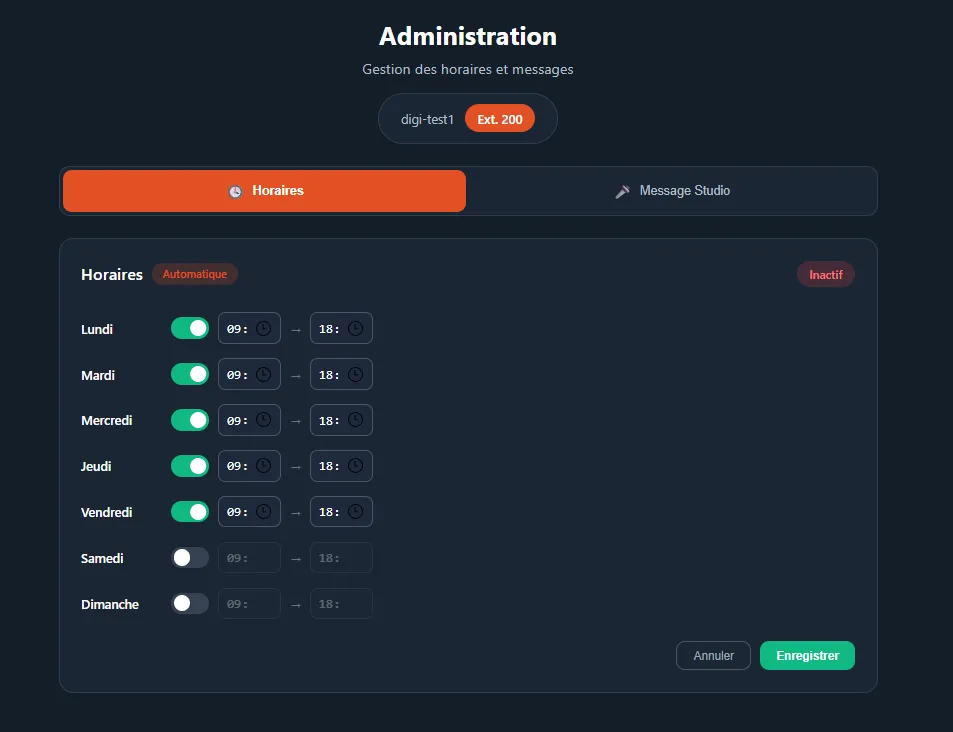 Mode modification des horaires dans le portail d’administration