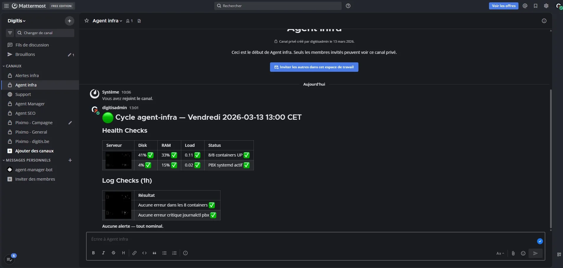 Rapports de surveillance serveurs affiches automatiquement dans un canal