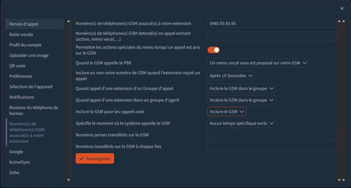 Menu d’association GSM dans le portail Digitis Cloud