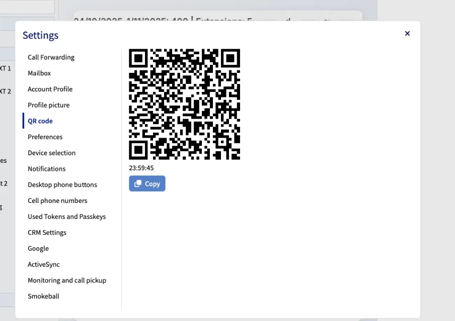 QR code dans les paramètres du portail web Digitis Cloud