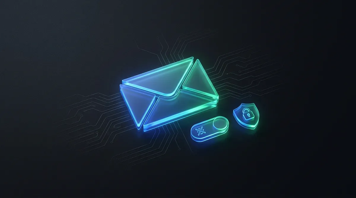 Enveloppe d'email conforme avec bouton de désinscription, cadenas RGPD européen, sur fond sombre
