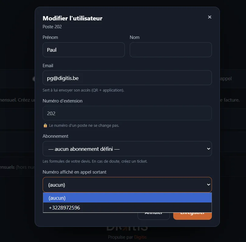 Modification d’un utilisateur dans le portail d’administration Digitis Cloud