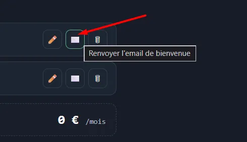 Bouton Renvoyer l’email de bienvenue dans le portail d’administration Digitis Cloud