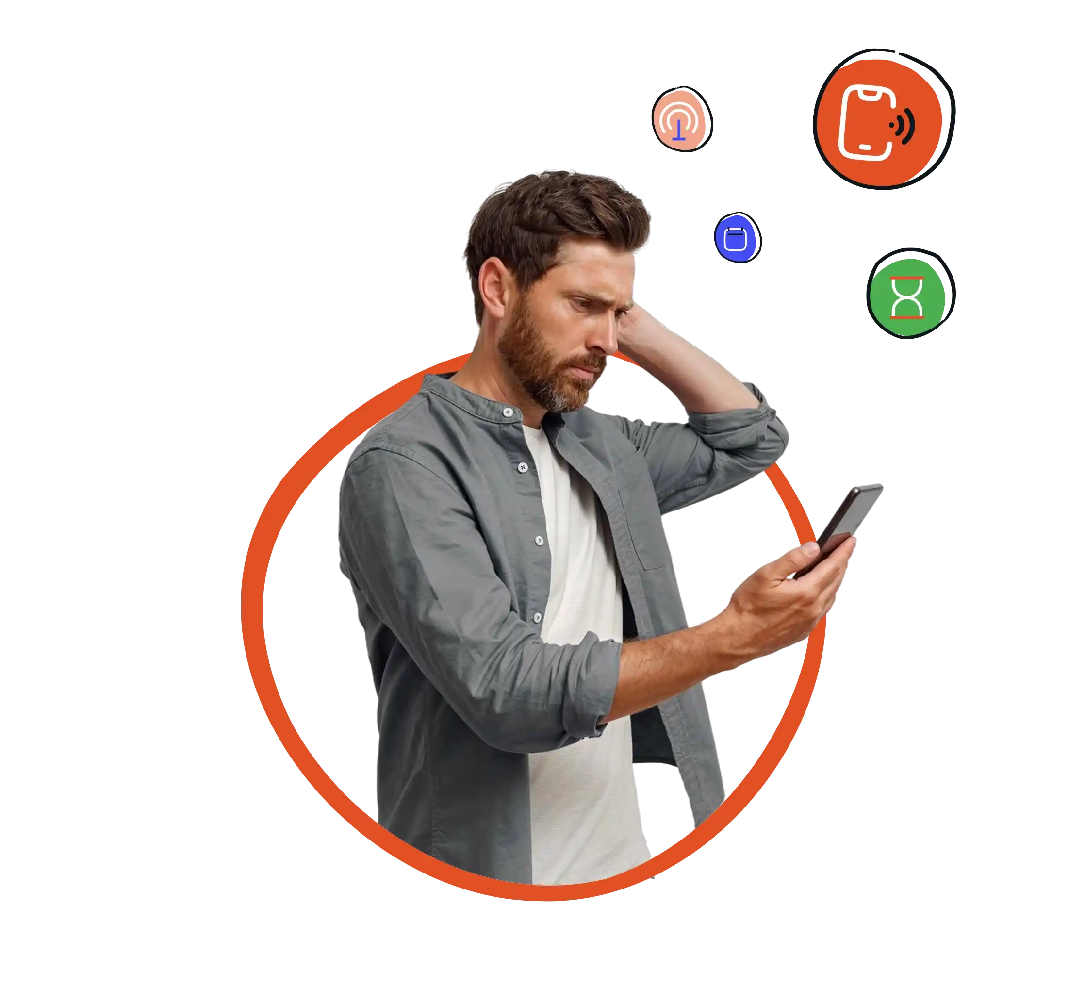 Homme contrarié par un appel manqué, illustrant la gestion d'appels pour éviter que les clients tombent sur le répondeur