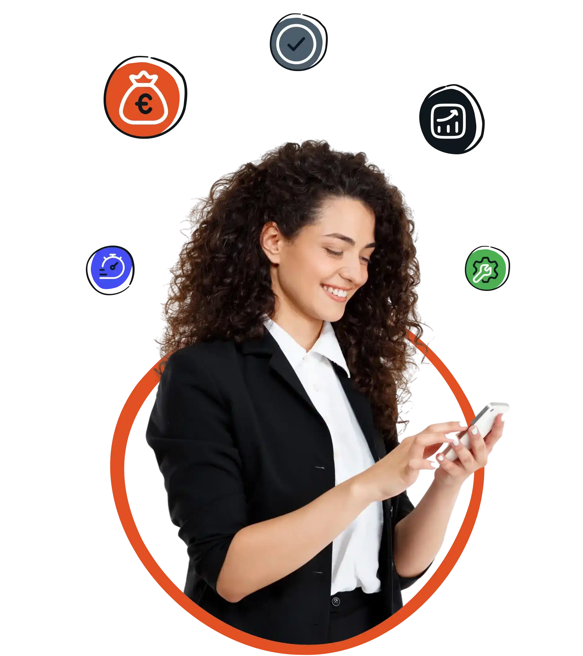 Femme d'affaires souriante maîtrisant son budget mobile