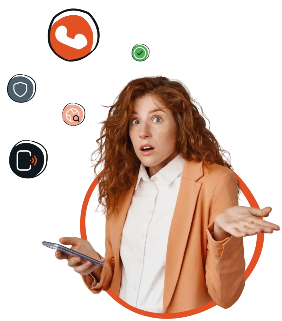 Femme surprise illustrant la solution d'un numéro fixe sur un téléphone mobile