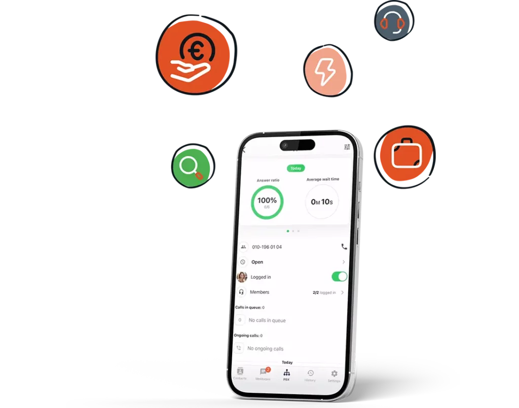 Smartphone illustrant un service téléphonique professionnel et abordable