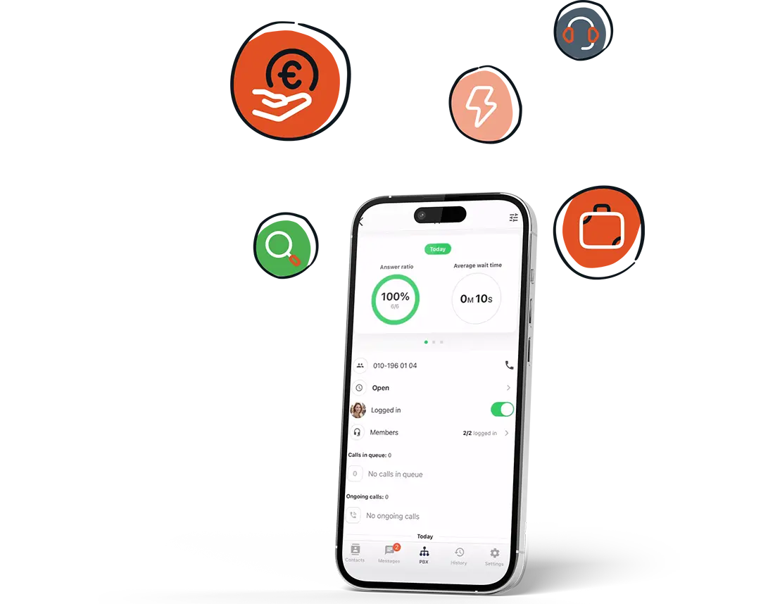 Smartphone illustrant un service téléphonique professionnel et abordable